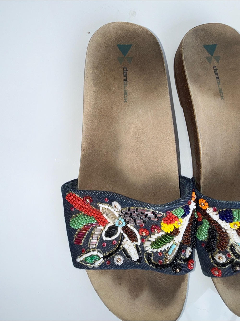 DANIBLACK Beaded Vacation Resortwear Denim Slide Sandal - Multicolor 9 - Picture 3 of 8